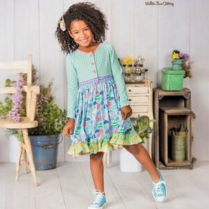EUC [Matilda Jane] Kids Long Sleeve Ruffly Blue + Mini Play Dress | Girls 12